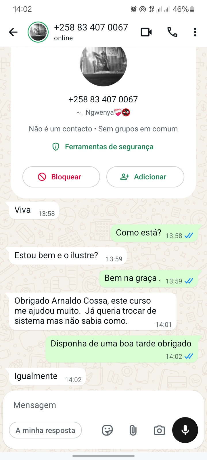 Depoimento real de aluno do curso no WhatsApp 1