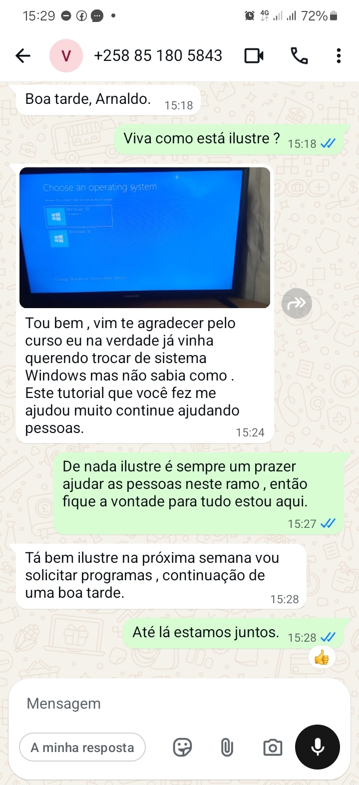 Depoimento real de aluno do curso no WhatsApp 2