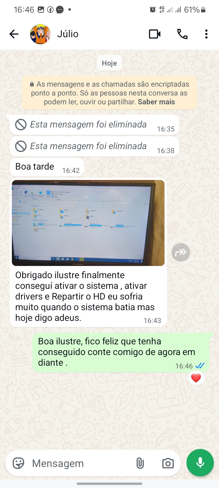 Depoimento real de aluno do curso no WhatsApp 3