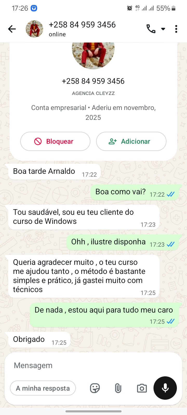 Depoimento real de aluno do curso no WhatsApp 4