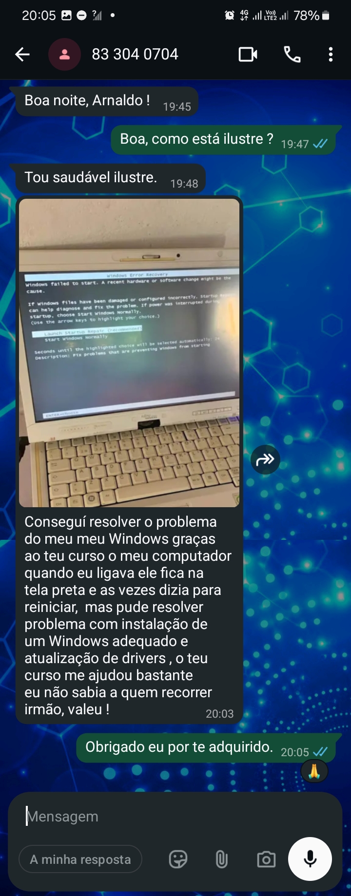 Depoimento real de aluno do curso no WhatsApp 7