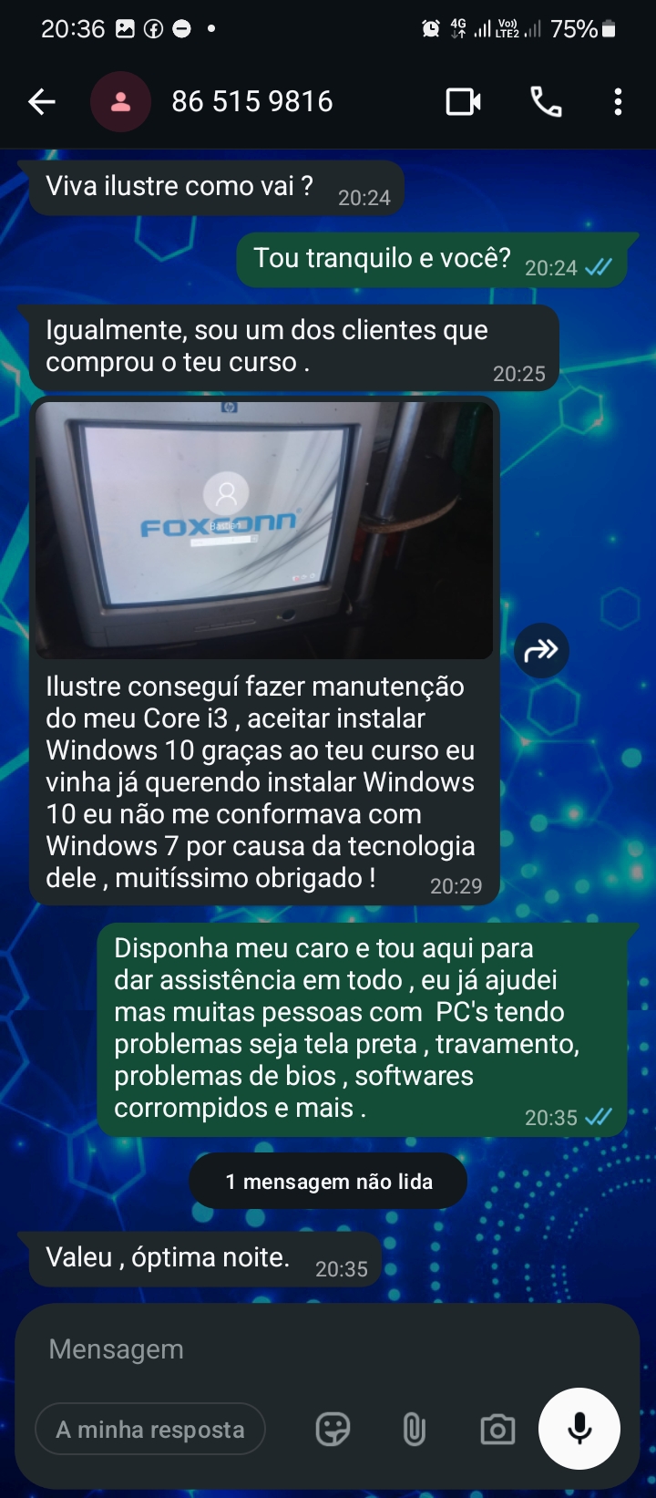 Depoimento real de aluno do curso no WhatsApp 9